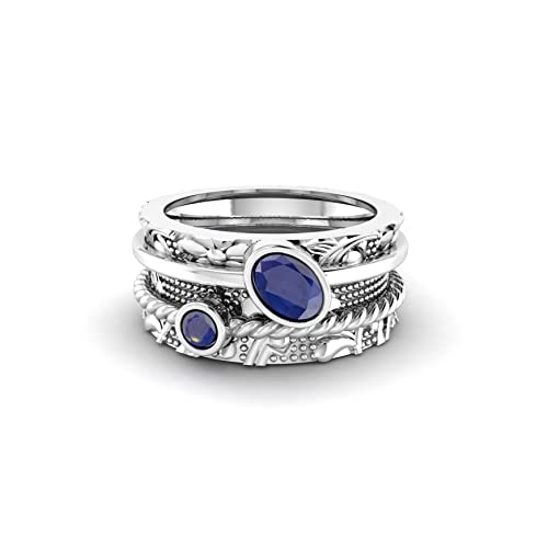 NYZA JEWELS Spinner Ring with Blue Sapphire 925 Sterling Silver | Fidget Band Meditation Ring Beautiful Texture | For Men & Women Anxiety Stress Relieving (White, 7)