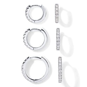 PAVOI 18K Huggie 3 Earring Pack (8mm, 10mm and 12mm) (3 Pack Huggies, White Gold)