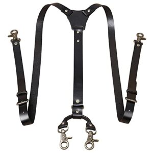 MUNION Genuine Leather Suspenders for Men Heavy Duty Y Design Adjustable with 4 Snap Hooks Vintage Mens Suspenders Braces Big and Tall Wedding & Party Essentials, Black, Black Suspenders for Men