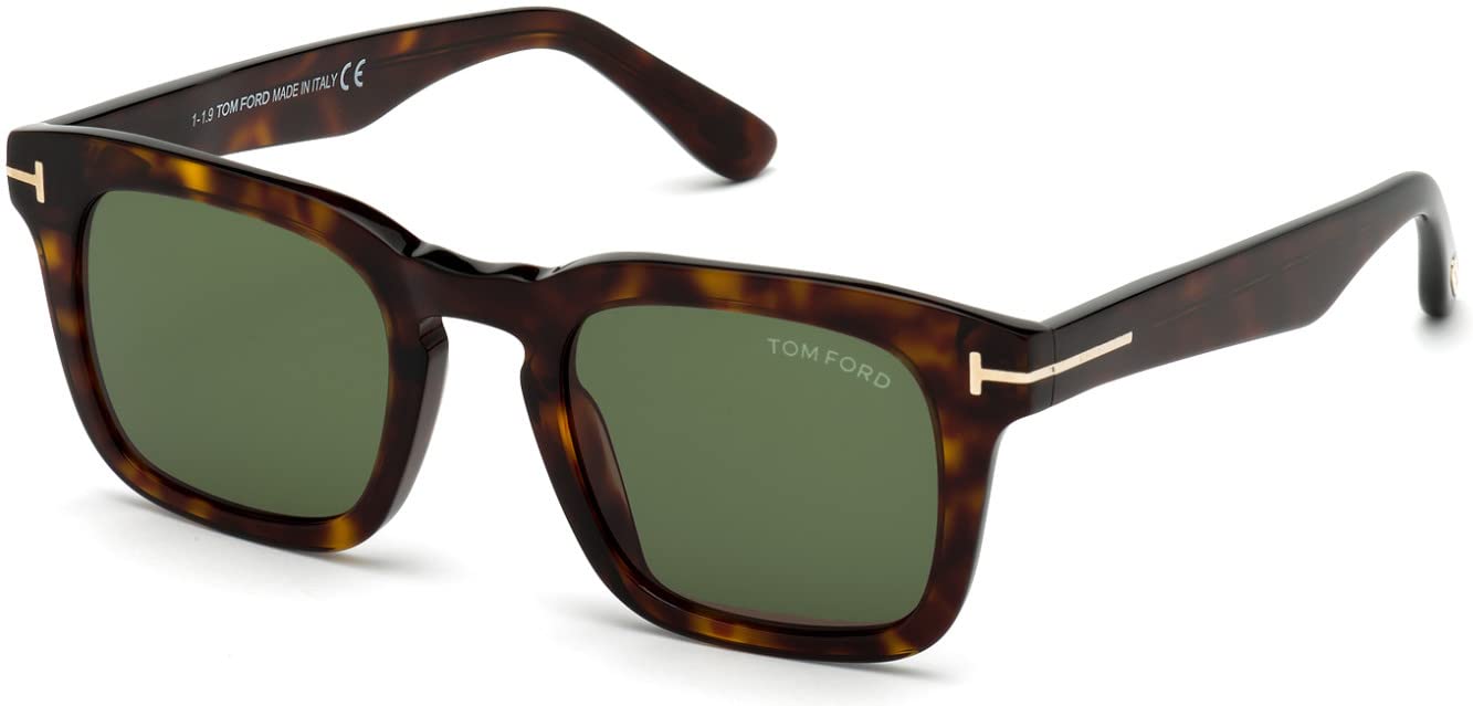 Tom Ford Dax FT0751 52N 50MM Shiny Classic Dark Havana/Green Lenses Square Sunglasses for Men + BUNDLE With Designer iWear Eyewear Kit