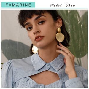 FAMARINE Matte Gold Big Disc Drop Dangle Earrings Statement Brushed Round Hammered Women Earrings Fashion Jewelry