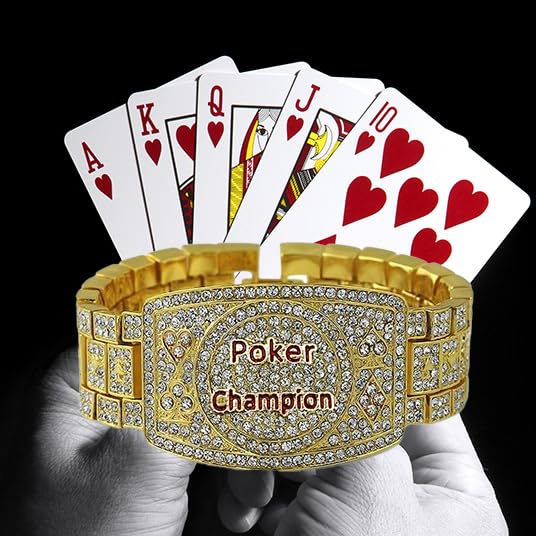 LAB DIAMOND LUCKY POKER CHAMPION BRACELET GOLD SILVER FINISH ICED BLING HIP HOP (GOLD)