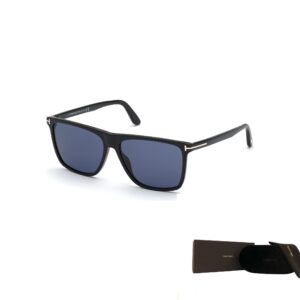 Tom Ford Fletcher FT0832 01V 57MM Shiny Black/Blue Square Sunglasses for Men + BUNDLE With Designer iWear Eyewear Kit