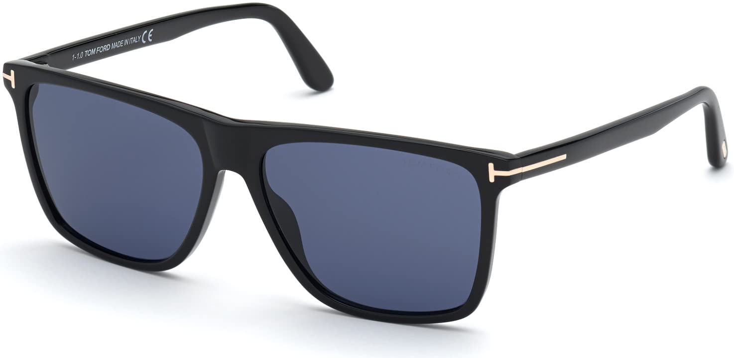 Tom Ford Fletcher FT0832 01V 57MM Shiny Black/Blue Square Sunglasses for Men + BUNDLE With Designer iWear Eyewear Kit