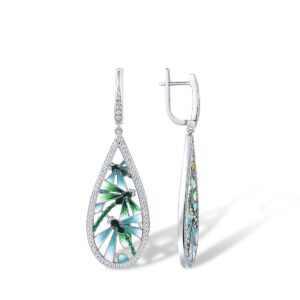 Santuzza Enamel Dragonfly Earrings 925 Sterling Silver Cubic Zirconia Teardrop Dangle Earrings for Women