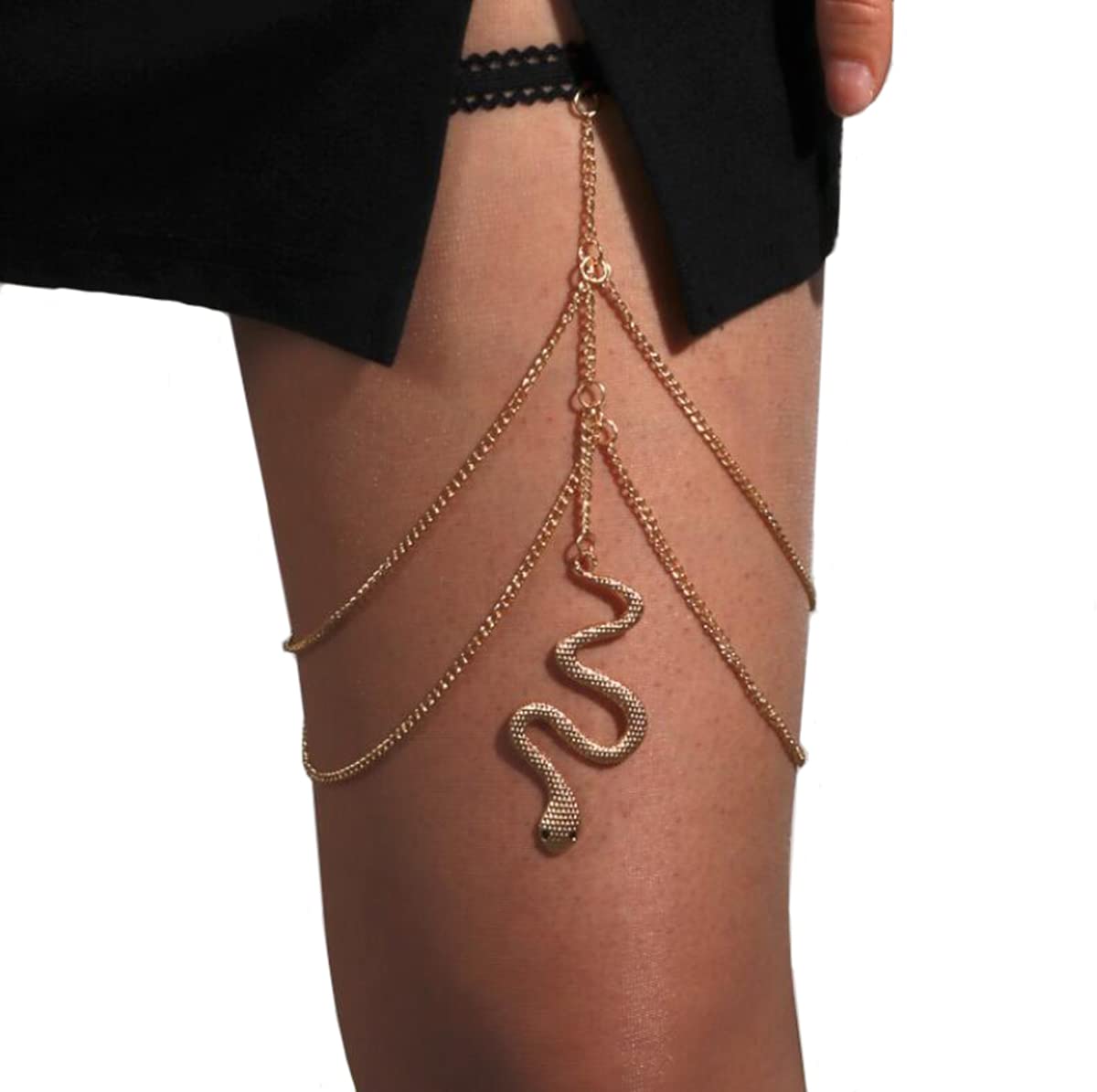 Leg Chain Thigh Chain Cool Leg Chain Boho Jewelry Fashion Body Jewelry Accessory for Women and Girls (Gold 3PCS)