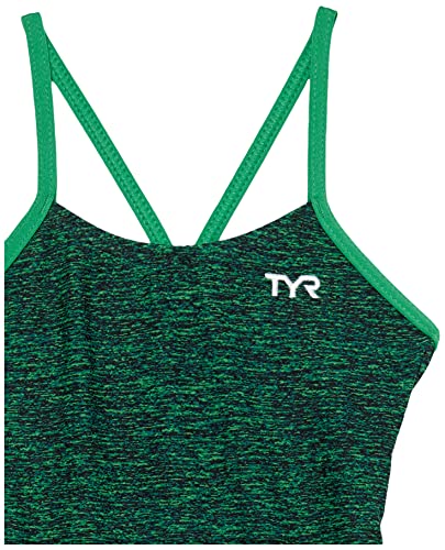 TYR Girls' Standard Durafast Elite Cutoutfit Swimsuit, Green Lapped, 24