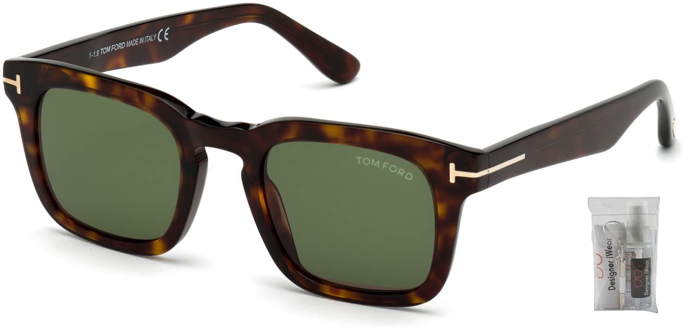 Tom Ford Dax FT0751 52N 50MM Shiny Classic Dark Havana/Green Lenses Square Sunglasses for Men + BUNDLE With Designer iWear Eyewear Kit