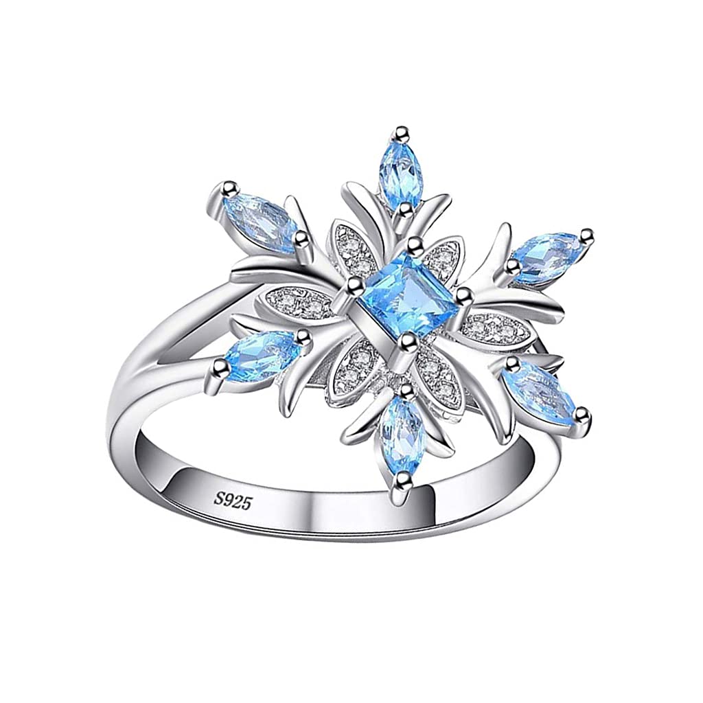 1X Women Jewellery Ring Silver Christmas Snowflake Blue Crystal Wedding Party Thumb Knuckle Ring Love Gift Size 8 Durable and Useful Deft and Fashion