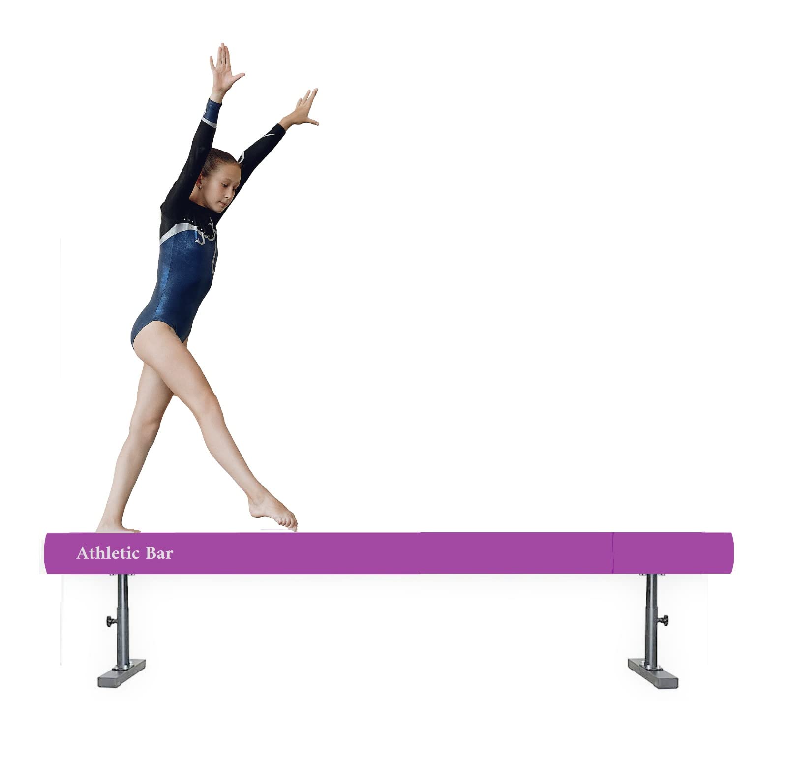 Athletic Bar Expandable Gymnastics Kip Bar 3 in 1 Set with 8 FT Adjustable Balance Tube, 6'x4' Mat for Kids, Horizontal Bar Junior Gymnastic Training Adjustable 3-5 FT Gymnast Asymmetric Bar Blue