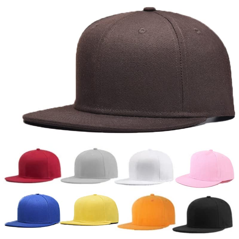 Snapback Adjustable Men's & Women Solid Plain Flat Brim Hat Baseball Cap Hip Hop Style (Black), One Size-Medium