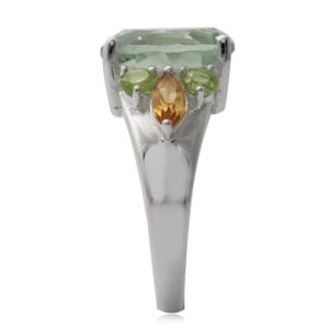 Silvershake 4.32 Carat Natural Green Amethyst Peridot and Citrine 925 Sterling Silver Cocktail Ring Size 6.5