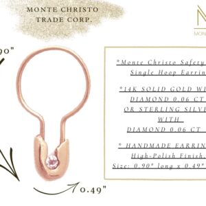 Monte Christo Diamond Safety Pin Hoop Earring | Single Earring | Handmade Gold Hoop Earrings | Jewelry Gift For Women | Hoop Earrings, Safety Pin Earrings, Charm Earrings | Made In The USA | Yellow Gold