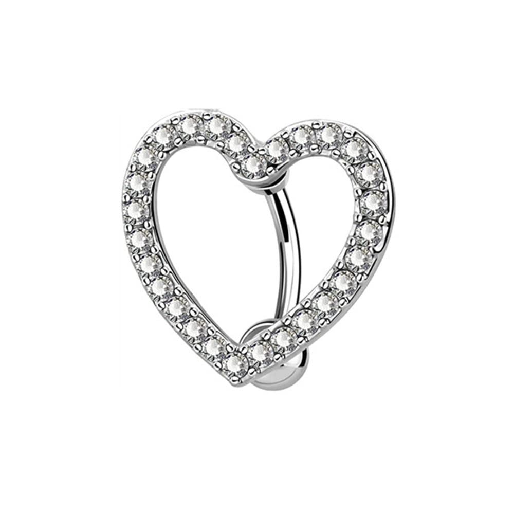 Dtja 14G CZ Love Heart Belly Button Ring Surgical Stainless Steel Cubic Zirconia Hypoallergenic Navel 5mm Round Ball Barbell Stud Body Piercing Jewelry 1 Piece