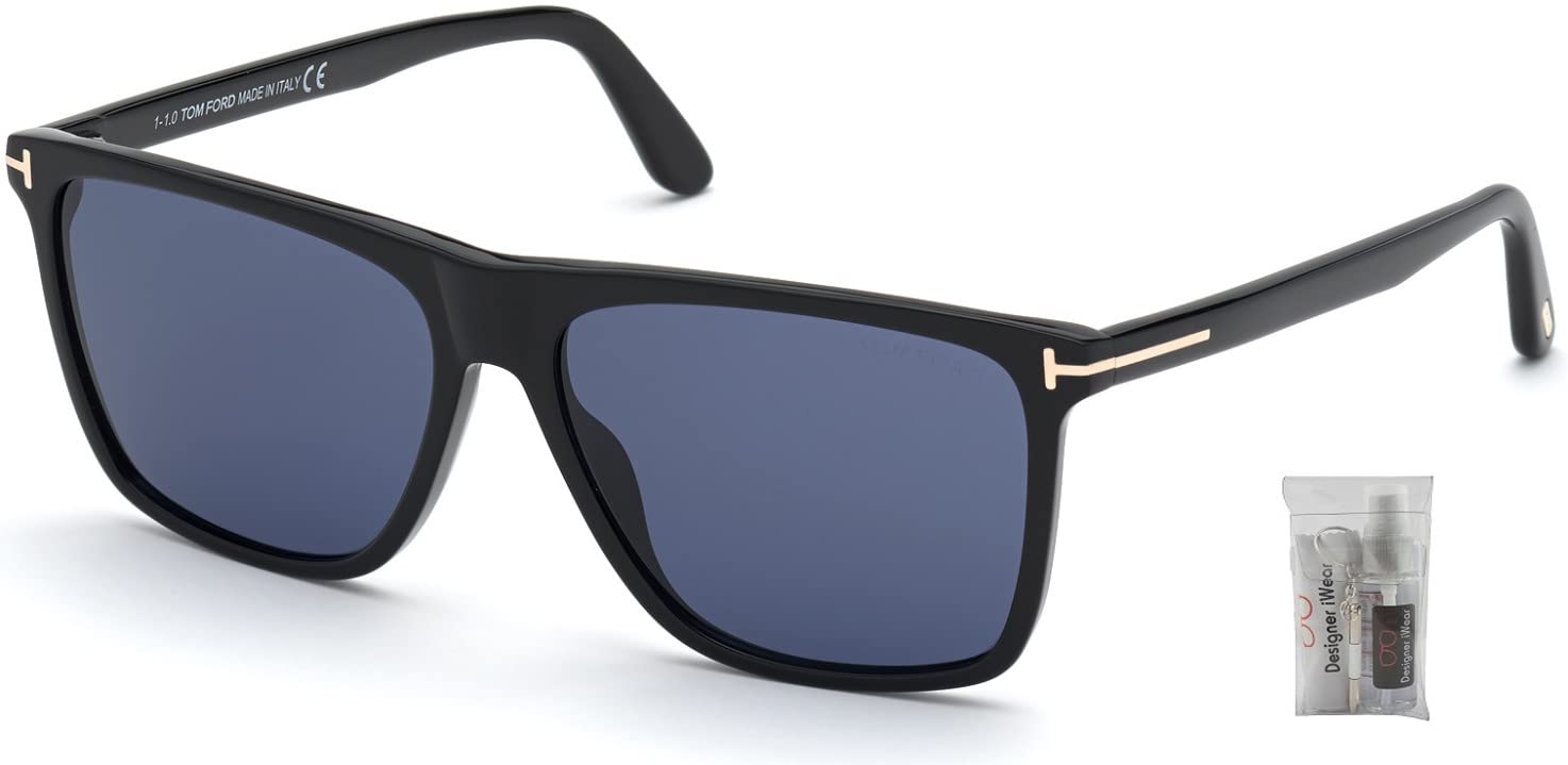 Tom Ford Fletcher FT0832 01V 57MM Shiny Black/Blue Square Sunglasses for Men + BUNDLE With Designer iWear Eyewear Kit