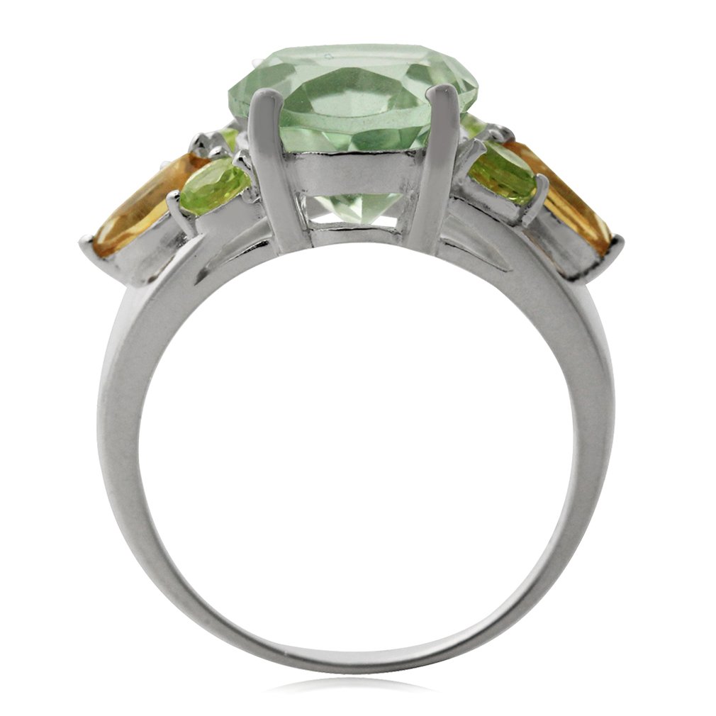 Silvershake 4.32 Carat Natural Green Amethyst Peridot and Citrine 925 Sterling Silver Cocktail Ring Size 6.5