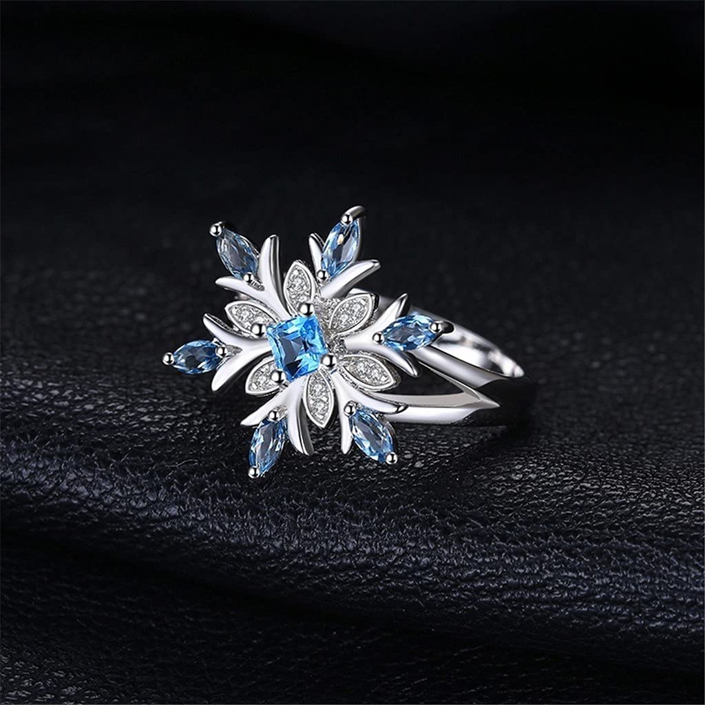 1X Women Jewellery Ring Silver Christmas Snowflake Blue Crystal Wedding Party Thumb Knuckle Ring Love Gift Size 8 Durable and Useful Deft and Fashion