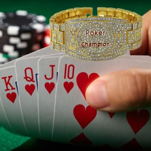 LAB DIAMOND LUCKY POKER CHAMPION BRACELET GOLD SILVER FINISH ICED BLING HIP HOP (GOLD)