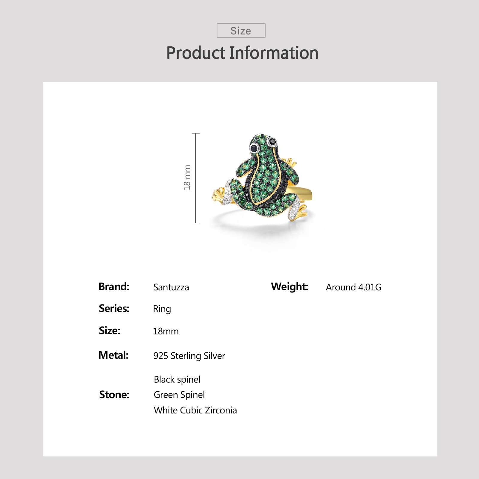 Santuzza 925 Sterling Silver Frog Gold Plated Rings Green Spinel Cute Summer Animal Rings for Women (7)