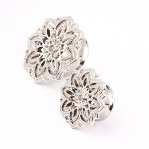 Mesnt 2PCS Plugs and Tunnels for Ears 12mm Ear Plugs Flesh Tunnels 1/2 inch Hollow Flower Shape Piercing Tunnels Expander Stretcher Piercing Jewelry, Silver