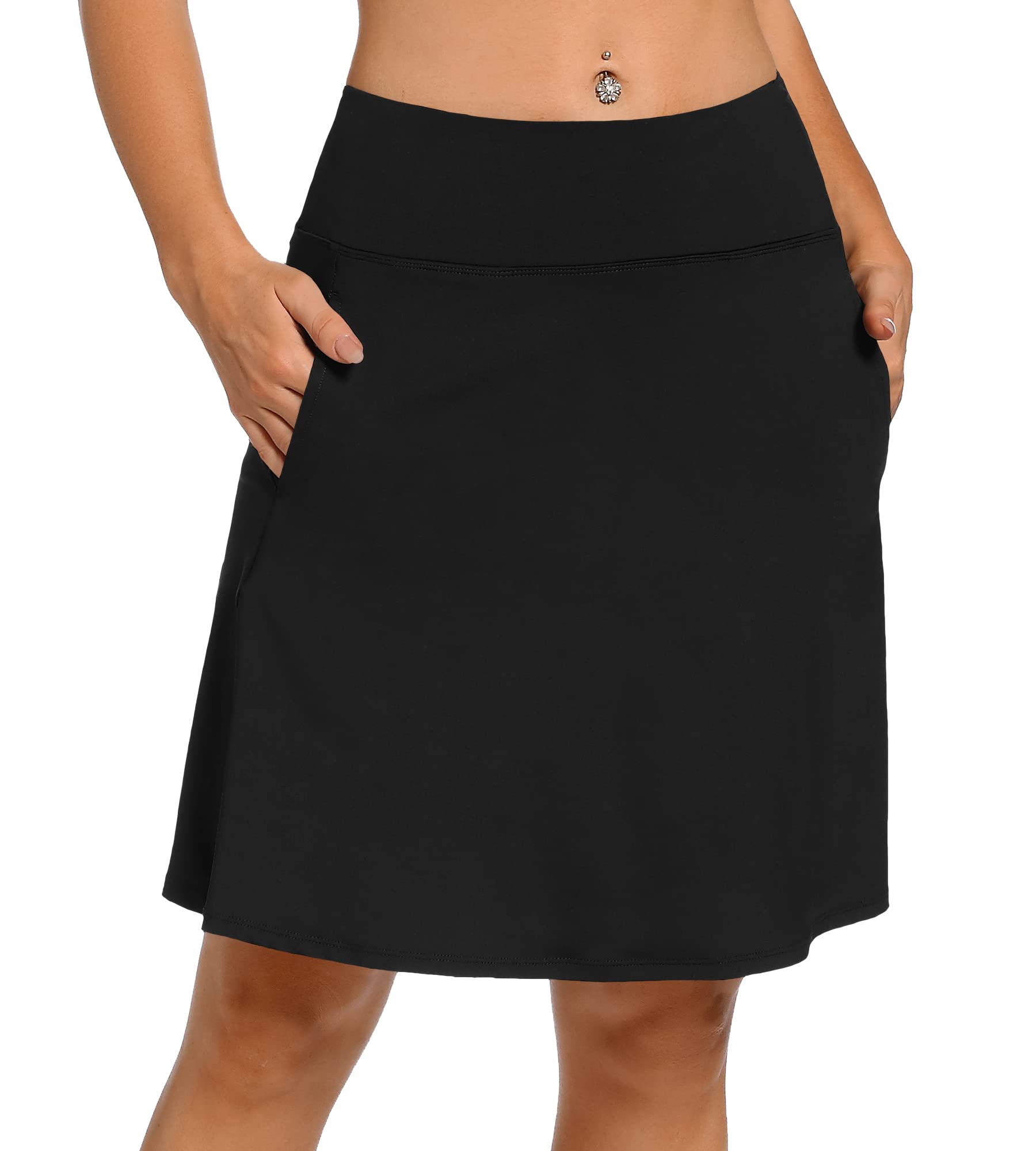 ChinFun 20" Knee Length Skorts Skirts for Women Tennis Athletic Running Golf Skirt with Pockets Black XL