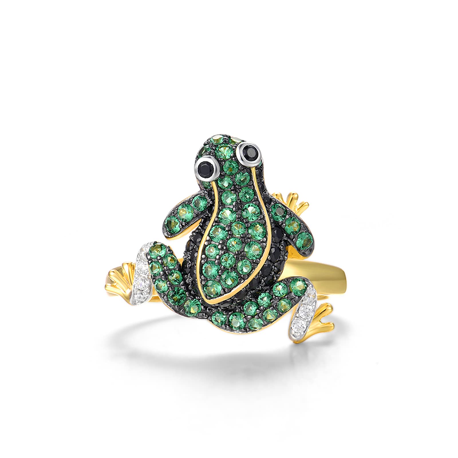 Santuzza 925 Sterling Silver Frog Gold Plated Rings Green Spinel Cute Summer Animal Rings for Women (7)