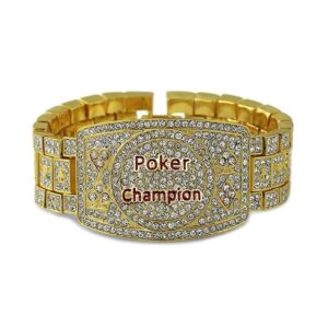 LAB DIAMOND LUCKY POKER CHAMPION BRACELET GOLD SILVER FINISH ICED BLING HIP HOP (GOLD)