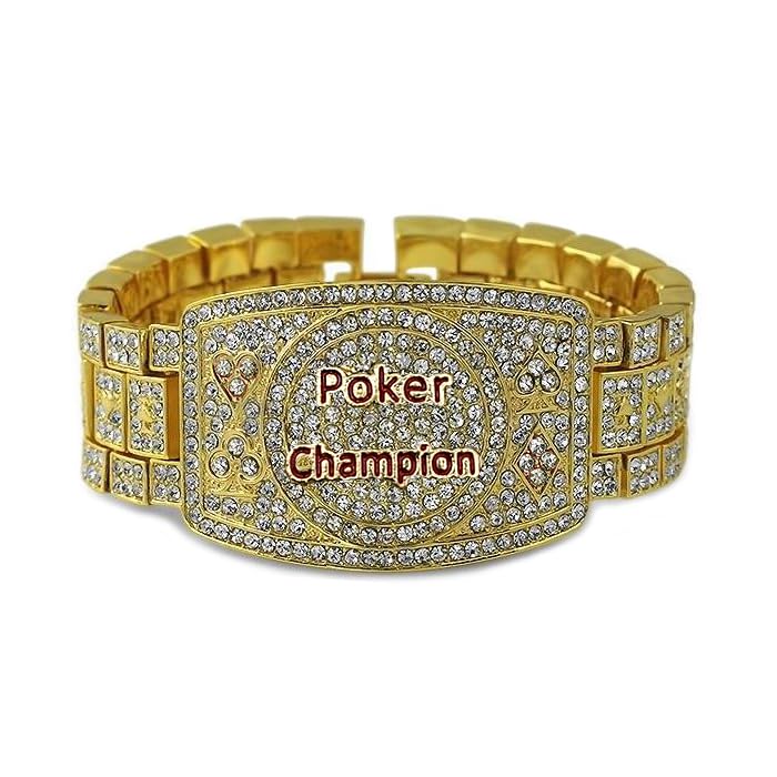 LAB DIAMOND LUCKY POKER CHAMPION BRACELET GOLD SILVER FINISH ICED BLING HIP HOP (GOLD)