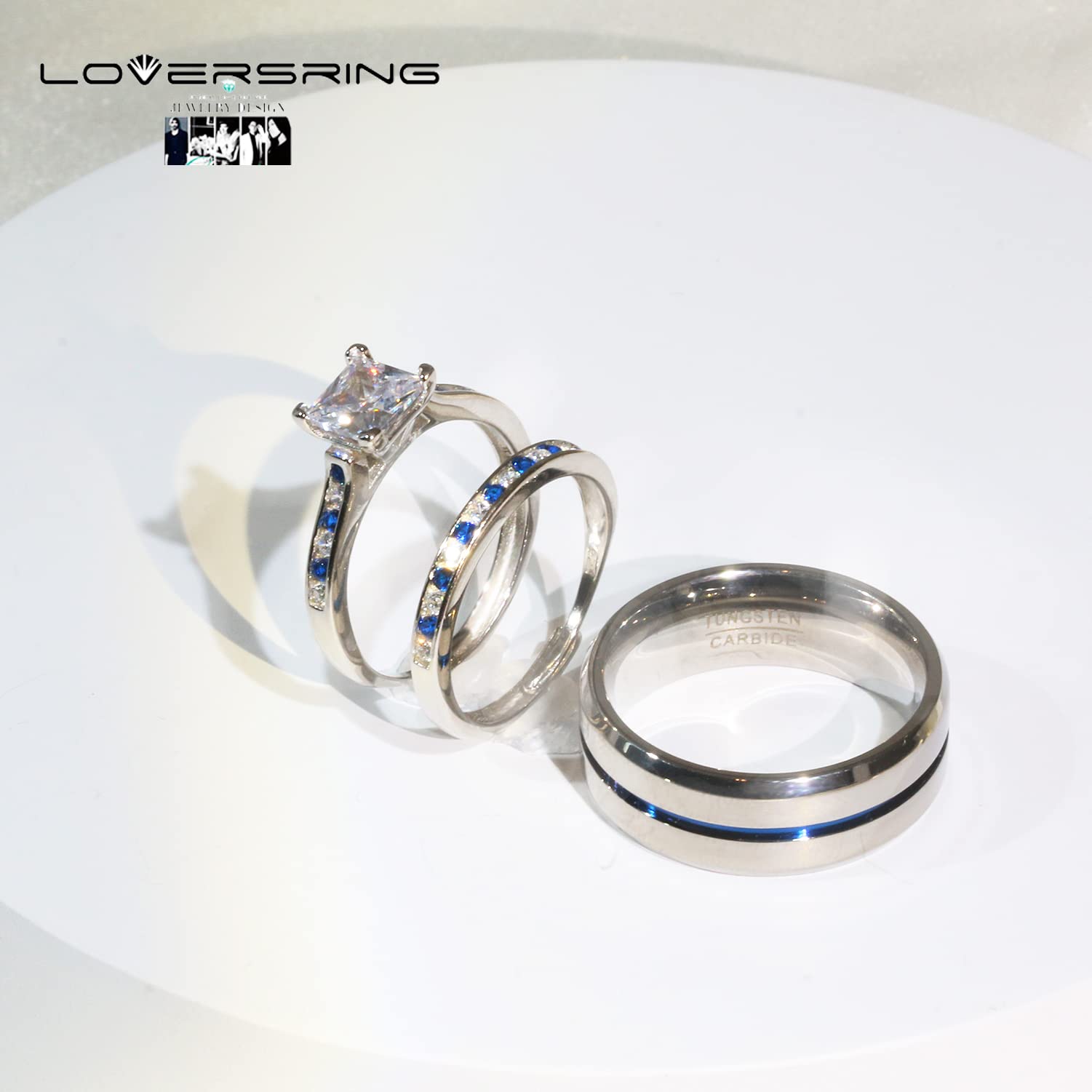 Wedding Ring Sets His And Hers Promise Ring Adjustable size Wedding Ring Sets His And Hers Couples Women 925 Sterling Silver Round Cz Man Tungsten Carbide Wedding Bands