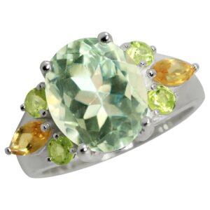 Silvershake 4.32 Carat Natural Green Amethyst Peridot and Citrine 925 Sterling Silver Cocktail Ring Size 6.5