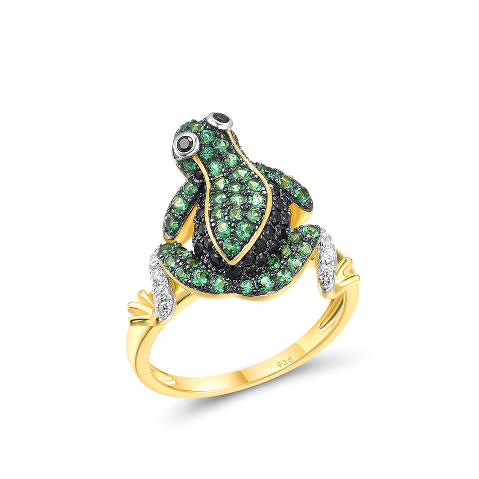 Santuzza 925 Sterling Silver Frog Gold Plated Rings Green Spinel Cute Summer Animal Rings for Women (7)