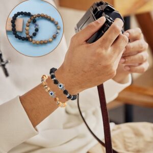 FINZOR 10Pcs Evil Eye Charm Beaded Bracelets for Women Men Semi-Precious Gemstones Bracelets Crystal Bracelet Hamsa Hand of Fatima Turkish Evil Eye Lucky Bracelet for Protection Blessing