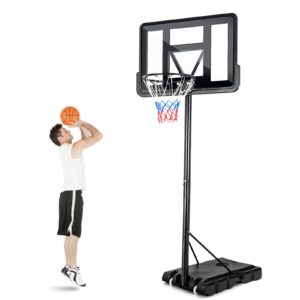 gymax basketball hoop outdoor, 4.25 ft to 10ft adjustable basketball goal with 44’’ backboard & 18’’ basket, all weather portable basketball stand w/wheels, for kids youth adult, indoor gym, driveway