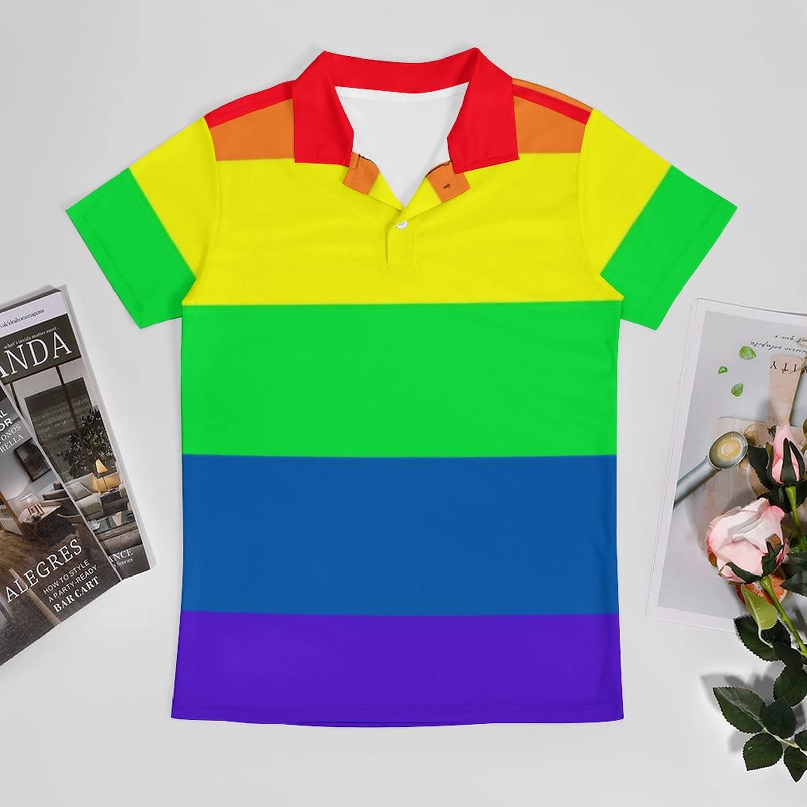 Ykklima Gay Pride LGBT Rainbow Flag Pattern Mens Polo Shirts Short Sleeve Moisture Wicking Fashion Shirt for Men