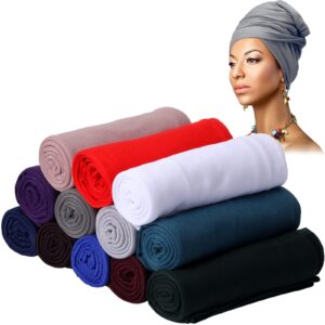 12 Pieces Stretch Jersey Turban Head Wrap Knit Headwraps for Woman Urban Long Hair Scarf Tie Solid Color Breathable Head Band