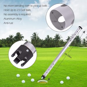 River Hill Golf Golf Ball Retriever, Aluminum Alloy Picker Upper Tube, 23 Golf Balls Shagger Grabber, 38.6 Inch Ball Collector, Pickup Tool Device for Men Women