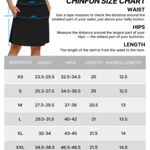 ChinFun 20" Knee Length Skorts Skirts for Women Tennis Athletic Running Golf Skirt with Pockets Black XL