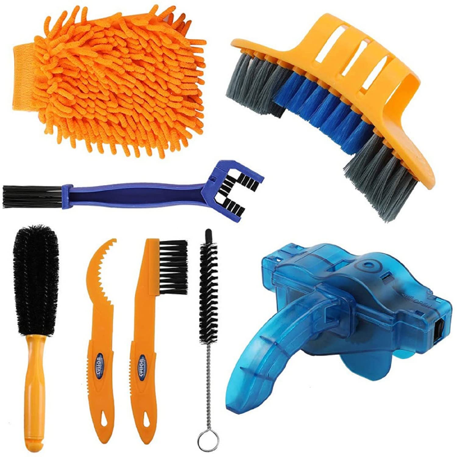 NA 8 Pieces Precision Bicycle Cleaning Brush Tool, Bike Cleaning Kit Including Bicycle Chain Scrubber, Suitable for Mountain, Road, City, Hybrid,BMX Bike and Folding Bike