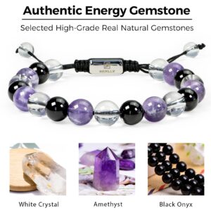 SENLLY Beaded Bracelet - 100% Natural Gemstones - 8mm Beads Multi Protection Energy Bracelet for Men Women