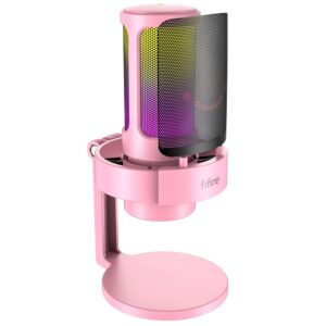 FIFINE USB Streaming Gaming Microphone, PC Condenser Desktop Mic for Video, Home use, YouTube, with RGB Control, Gain Knob, 3.5mm Headphone Jack, Shock Mount, on Computer/PS5-AmpliGame A8 Pink