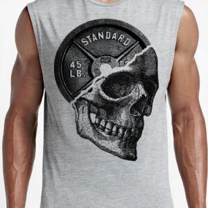 Gymish Lifestyle Graphic Gym Muscle Tank Tops for Men – Funny Sleeveless Workout Lifting Shirts (Large, 051. Skull Plate Grey)