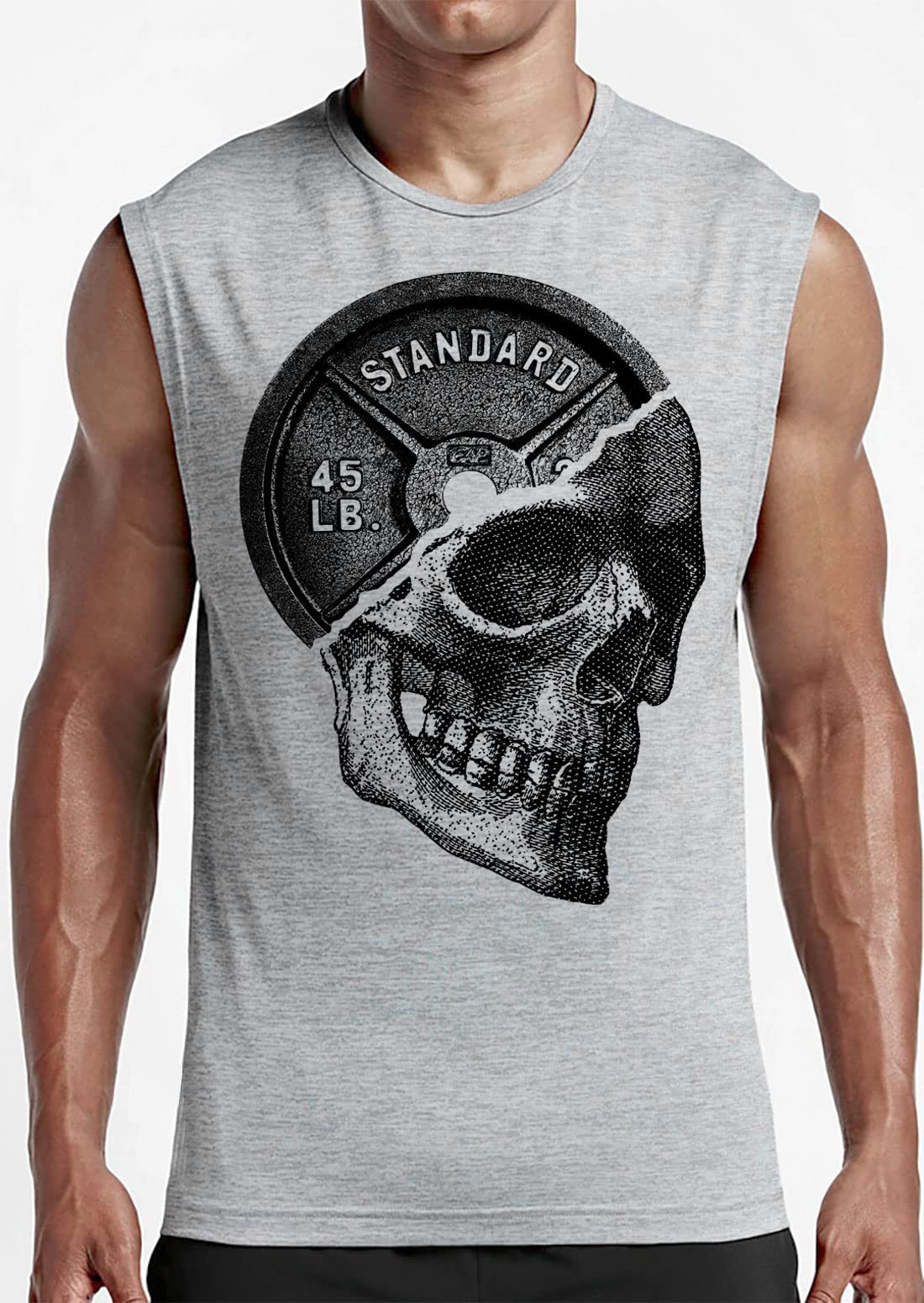 Gymish Lifestyle Graphic Gym Muscle Tank Tops for Men – Funny Sleeveless Workout Lifting Shirts (Large, 051. Skull Plate Grey)