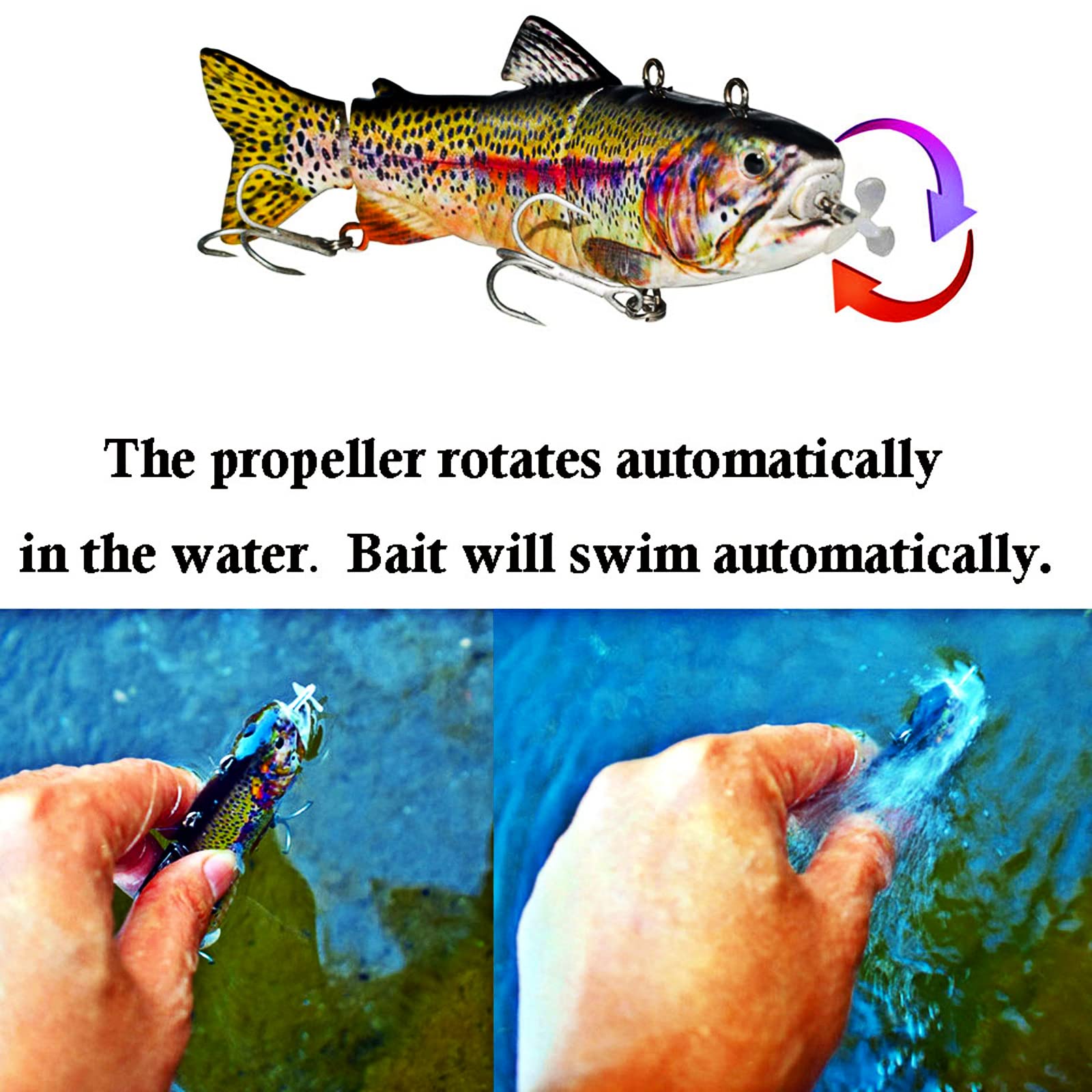 Fishing Lures Electric Lure Swimbait USB Rechargeable Bait Crankbait Automatic Swimming Lifelike Fish Fishing Tackle 5.12" (A)