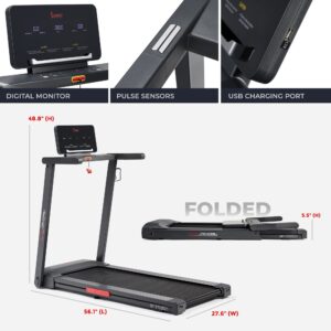 Sunny Health & Fitness Interactive Slim Folding Treadmill with Advanced Brushless Technology, Enhanced Stabilization & Exclusive SunnyFit® App Enhanced Bluetooth Connectivity - SF-T722021