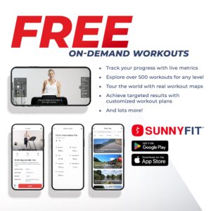 Sunny Health & Fitness Interactive Slim Folding Treadmill with Advanced Brushless Technology, Enhanced Stabilization & Exclusive SunnyFit® App Enhanced Bluetooth Connectivity - SF-T722021