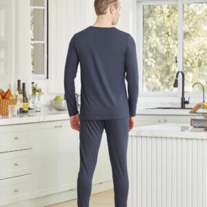 YIMANIE Men's Thermal Underwear Set Long Johns Ultra Soft Top and Bottom Fleece Lined Base Layer Set for Cold Weather Blue