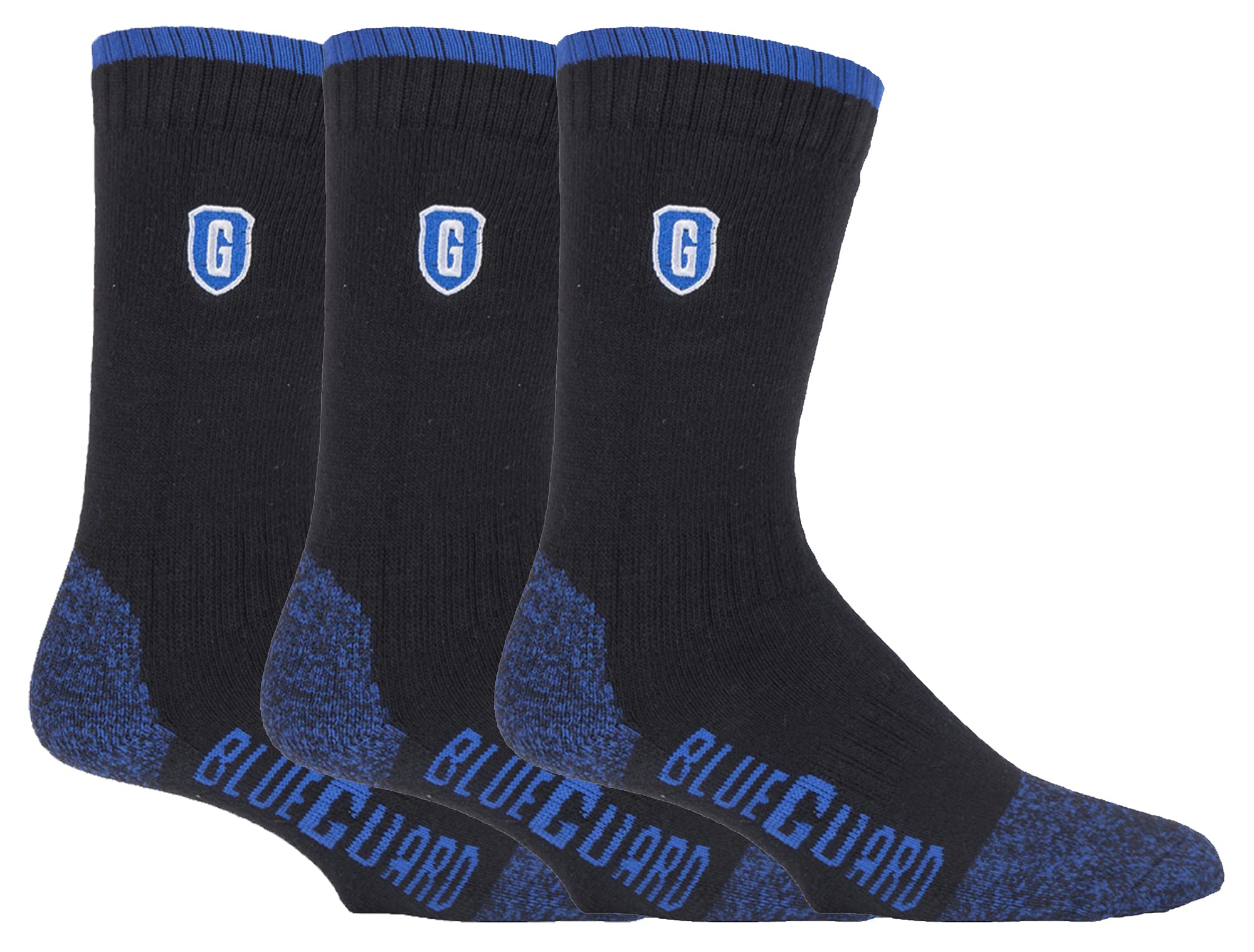 BLUE GUARD Blueguard - 3 Pack Mens Heavy Duty Cotton Durable Work Socks with Arch Support (13-15, Black)