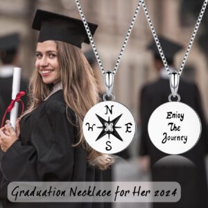 EPIRORA 2024 Graduation Gifts for Her, Sterling Silver Compass Necklace for Women, High School College Class of 2024 Graduation Inspirational Jewelry Gifts