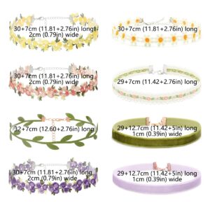 Palotay 8PCS Colorful Velvet Choker Necklace Set for Women Daisy Gothic Lace Collar Classic Flower Choker Gifts-flower