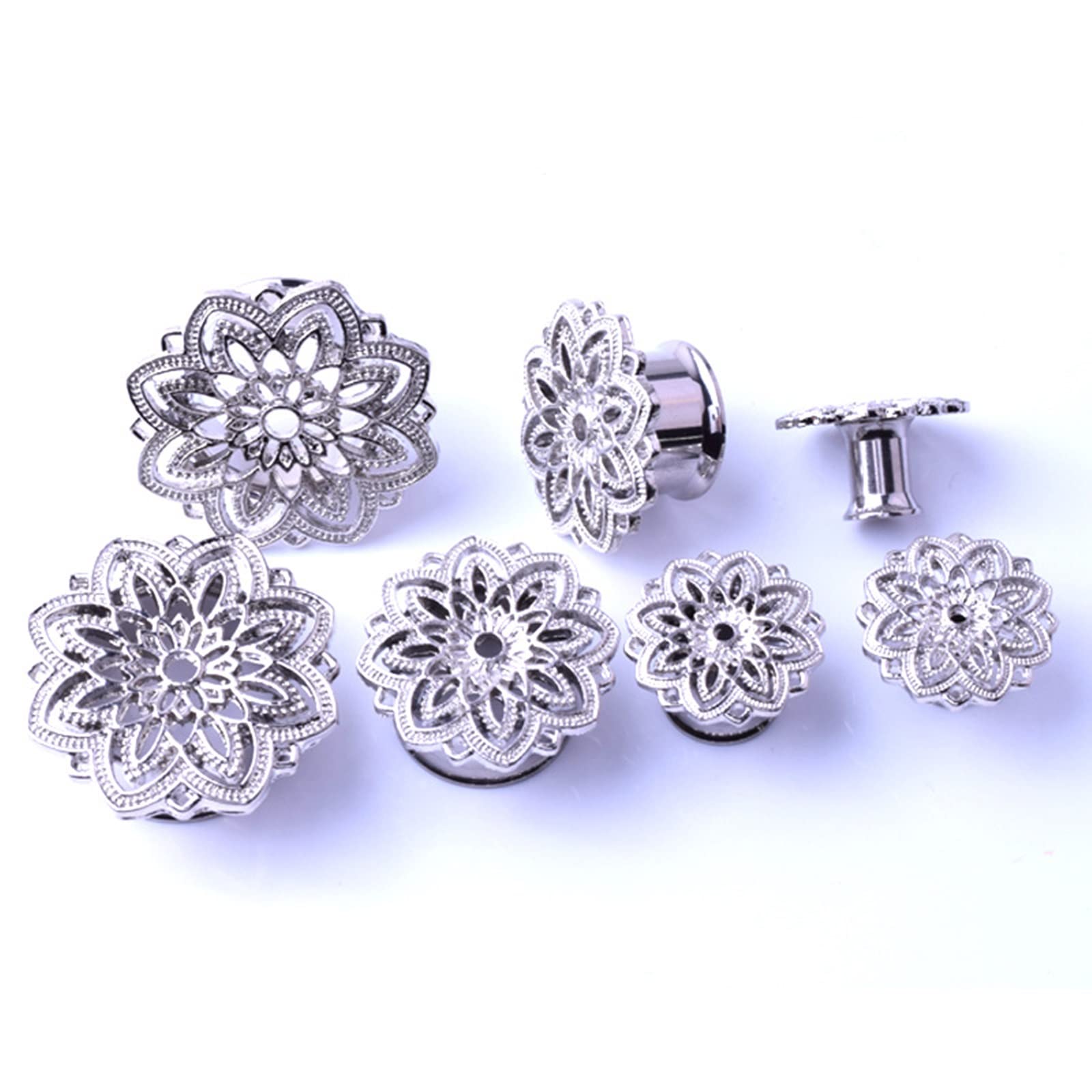 Mesnt 2PCS Plugs and Tunnels for Ears 12mm Ear Plugs Flesh Tunnels 1/2 inch Hollow Flower Shape Piercing Tunnels Expander Stretcher Piercing Jewelry, Silver